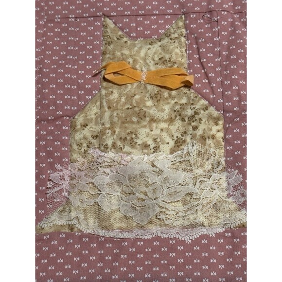 VTG Cute Cat Quilt Panel Baby Blanket Crochet Handmade Aprons Pink Kitty OOAK - Picture 7 of 9